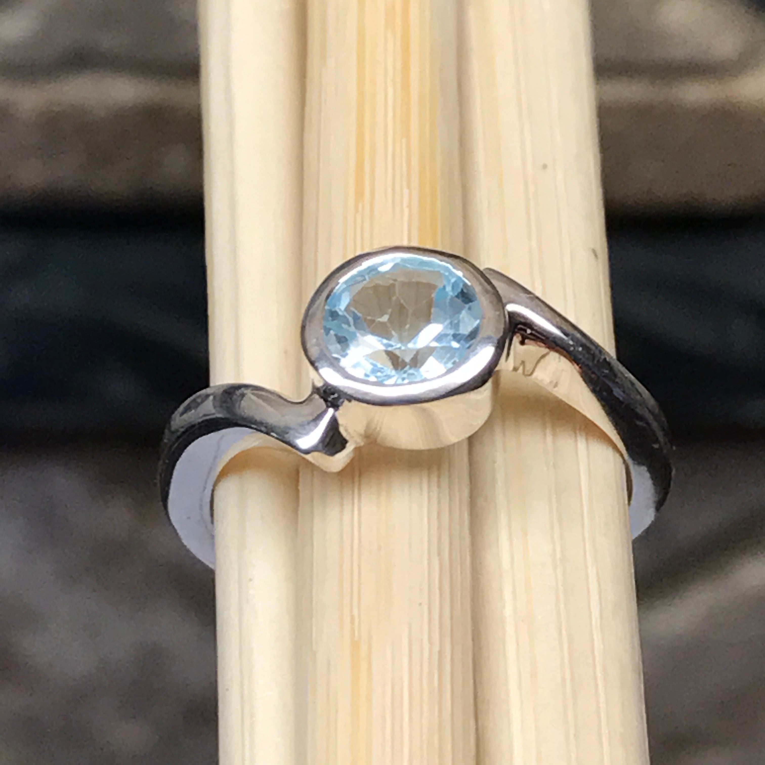 Genuine 1ct Swiss Blue Topaz 925 Solid Sterling Silver Engagement Ring Size 6, 8, 9 - Natural Rocks by Kala