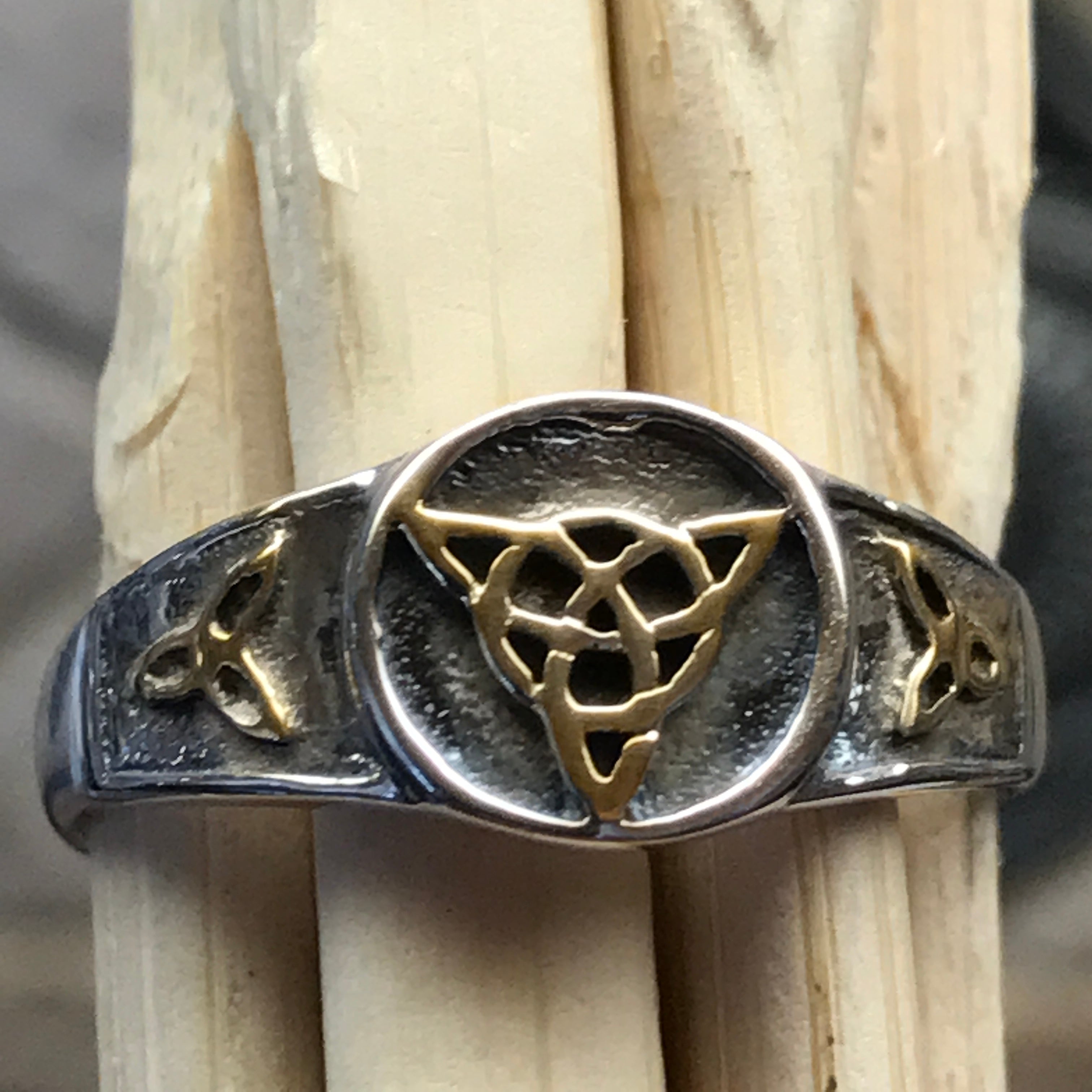 Celtic Trinity Knot 925 Solid Sterling Silver Ring Size 6, 7, 8 - Natural Rocks by Kala