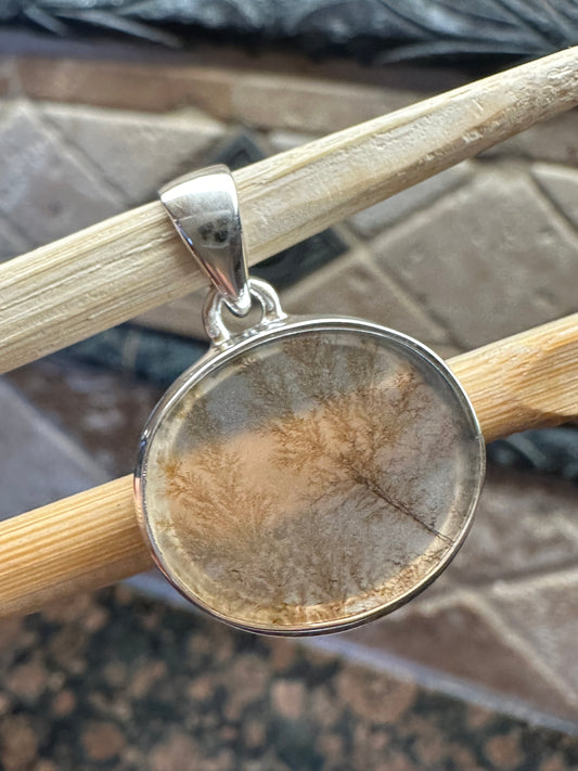 Rare Scenic Dendritic Agate 925 Solid Sterling Silver Pendant 24mm - Natural Rocks by Kala