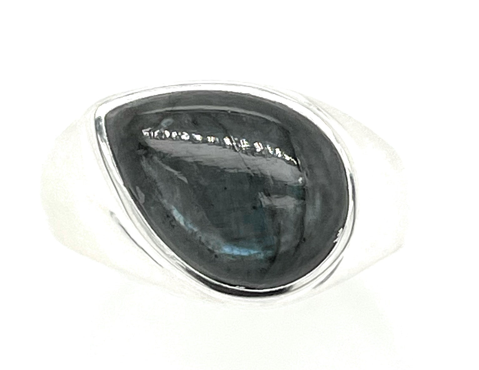 Black Moonstone and Hammered Silver Ring - Eclipse Ring – Black Sand Designs