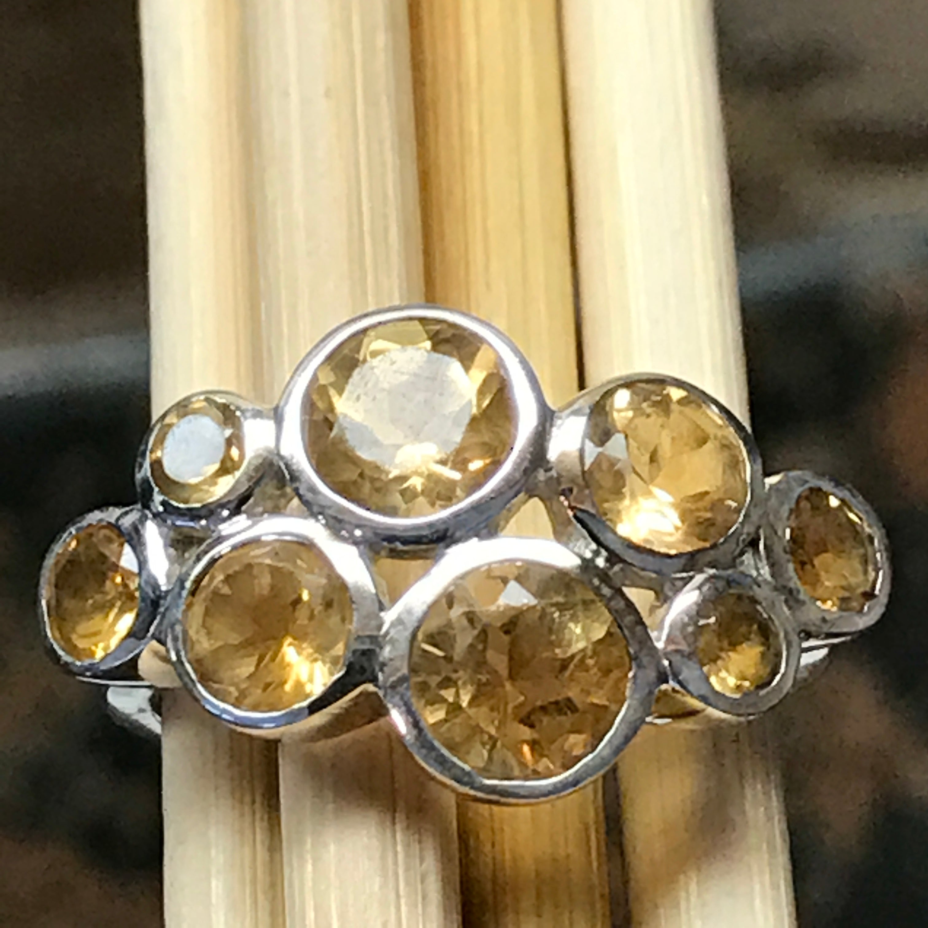 Natural 4ct Golden Citrine 925 Solid Sterling Silver Ring Size 5.75, 7.5 - Natural Rocks by Kala