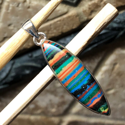 Rainbow Calsilica 925 Solid Sterling Silver Pendant 45mm - Natural Rocks by Kala