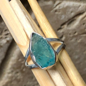 Genuine Neon Blue Apatite 925 Solid Sterling Silver Ring Size 9 - Natural Rocks by Kala