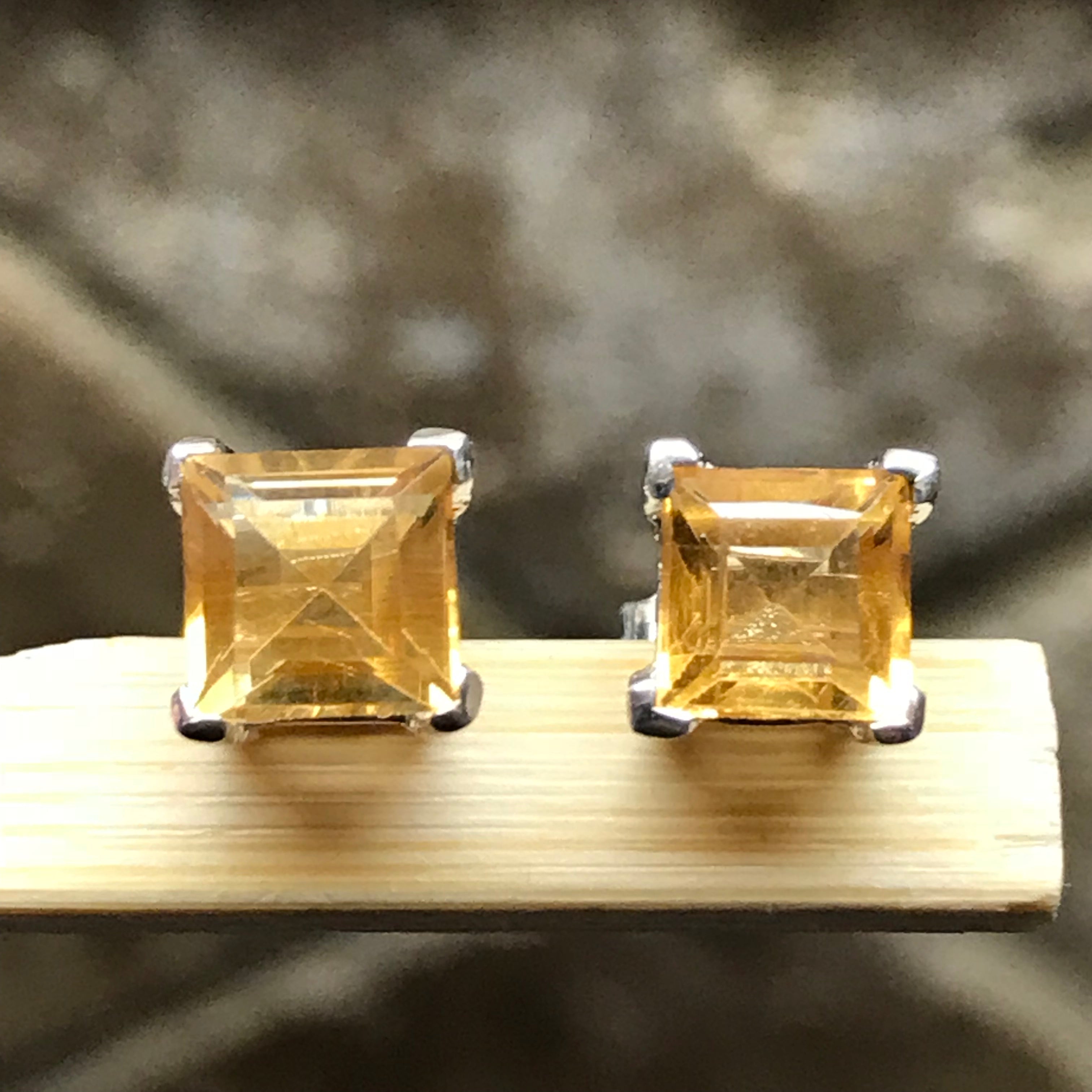 Natural 1.5ct Golden Citrine 925 Solid Sterling Silver Earring 5mm - Natural Rocks by Kala