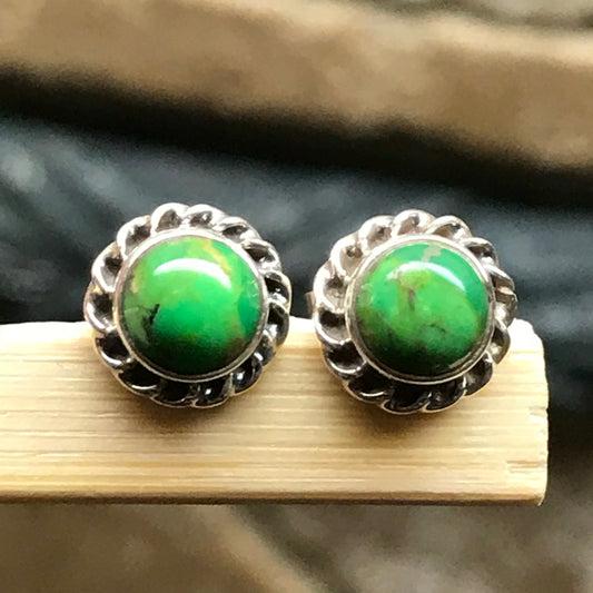 Gorgeous Green Copper Turquoise 925 Solid Sterling Silver Earrings 6mm - Natural Rocks by Kala
