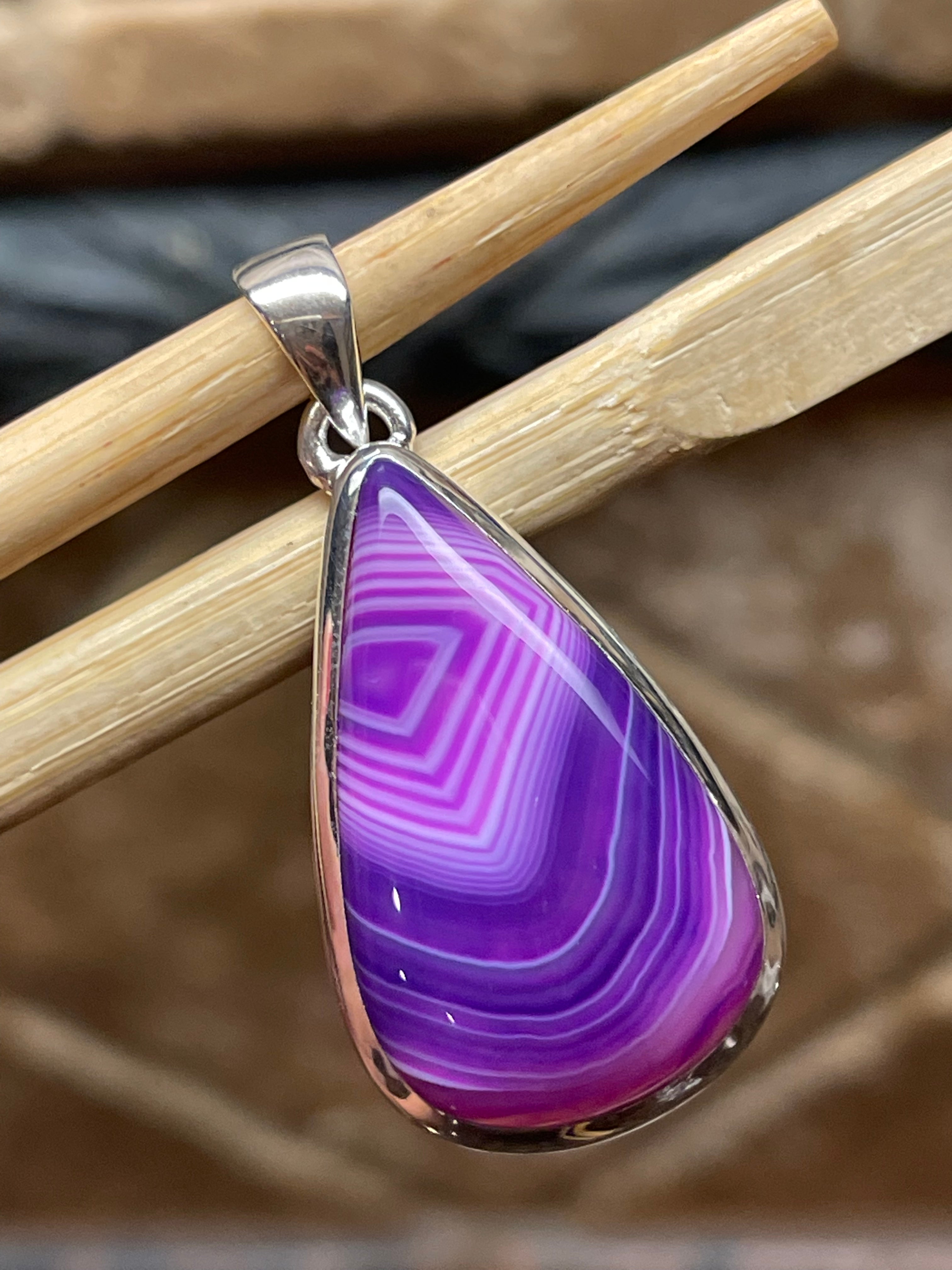 Genuine Pink Botswana Agate 925 Solid Sterling Silver Pendant 40mm - Natural Rocks by Kala