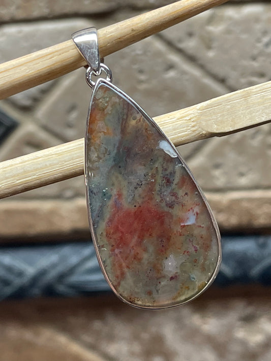 Natural Texas Moss Agate 925 Sterling Silver Scenic Pendant 50mm - Natural Rocks by Kala