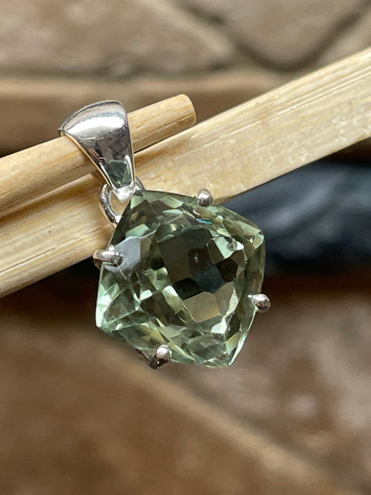 Natural 6ct Green Amethyst 925 Solid Sterling Silver Pendant 20mm - Natural Rocks by Kala