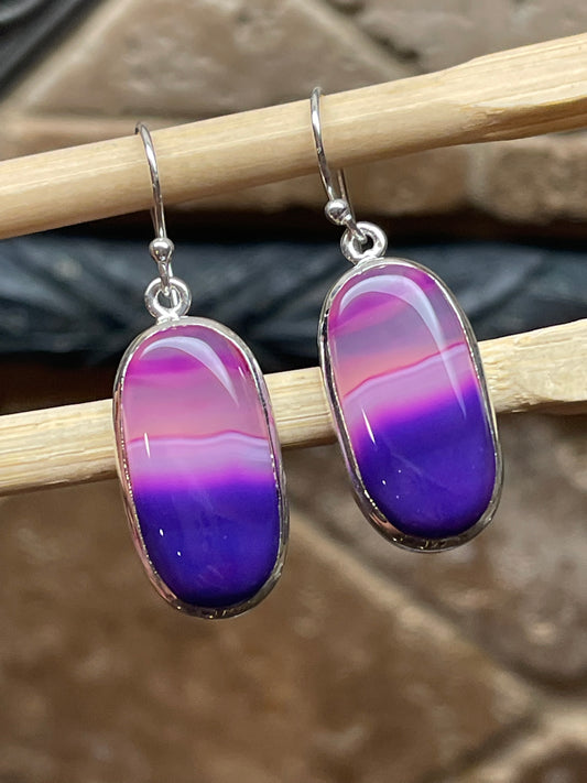 Natural Pink Lace Agate 925 Solid Sterling Silver Earrings 35mm - Natural Rocks by Kala