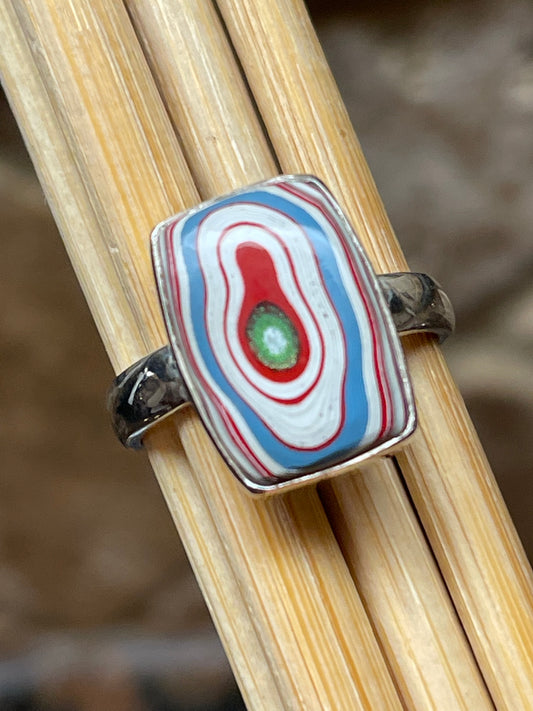 Gorgeous Fordite Agate 925 Solid Sterling Silver Ring Size 8 - Natural Rocks by Kala