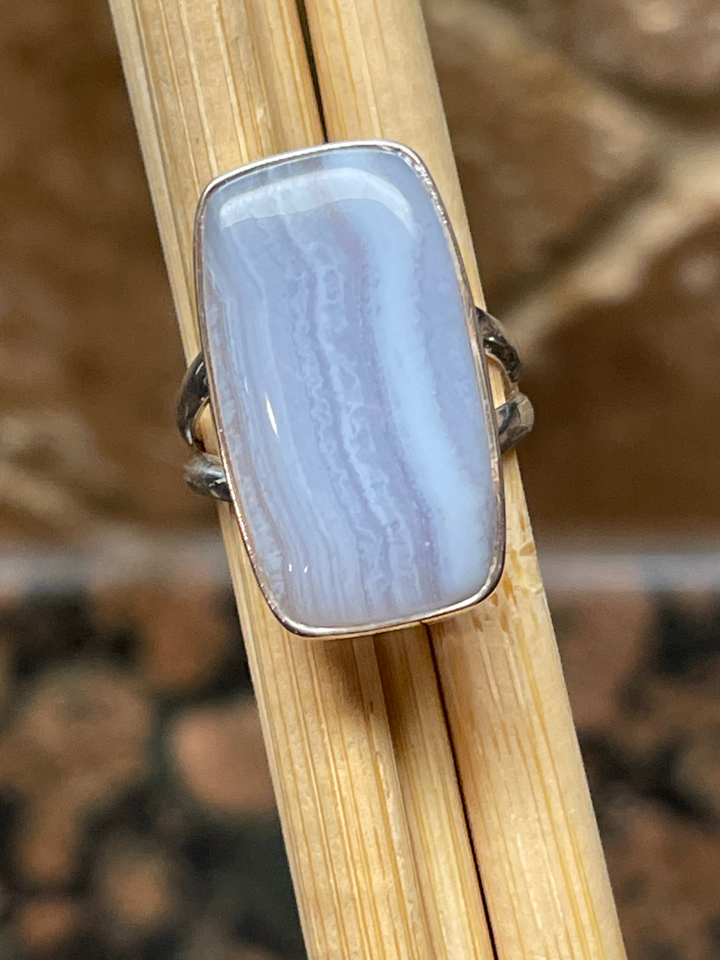 Natural Blue Lace Agate 925 Sterling Silver Ring Size 5.75