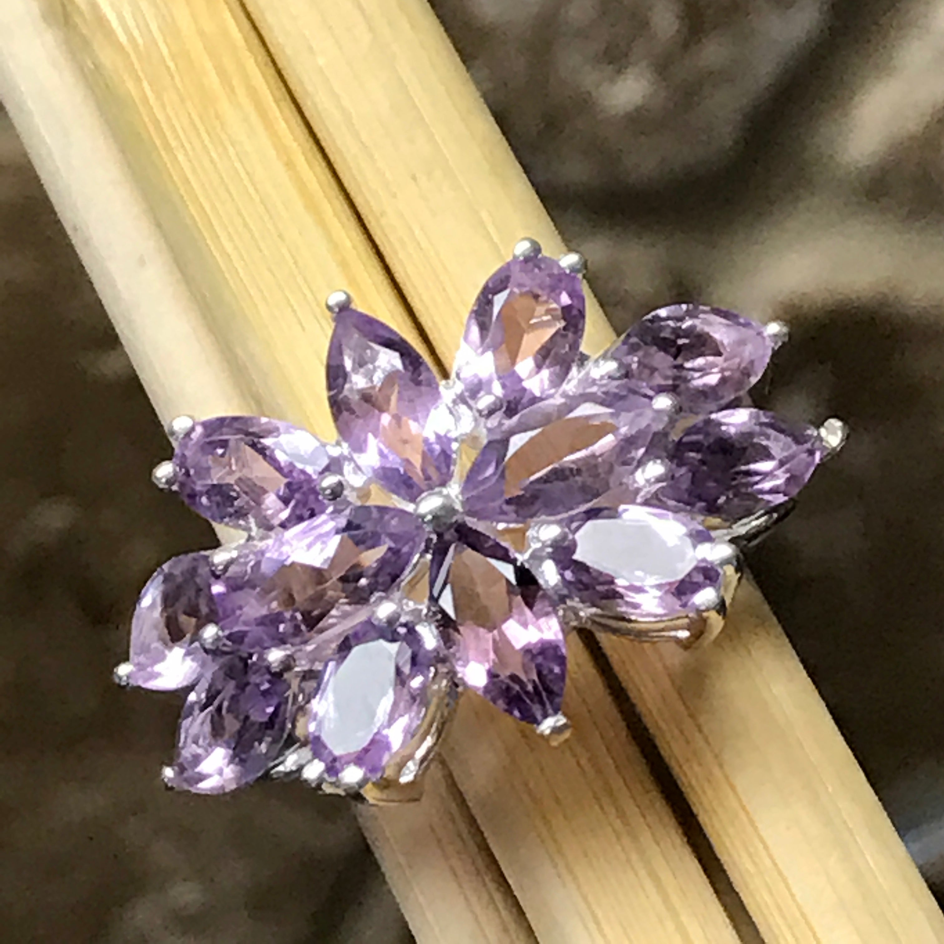 Natural 9ct Purple Amethyst 925 Solid Sterling Silver Ring Size 6, 7, 9 - Natural Rocks by Kala
