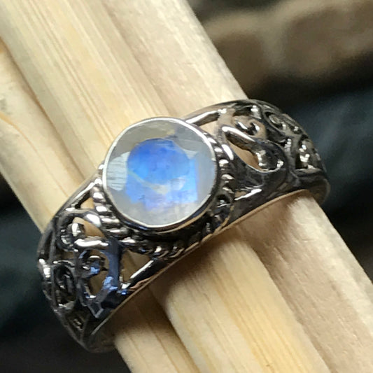 Natural Rainbow Moonstone 925 Solid Sterling Silver Engagement Ring Size 6, 7, 8, 9 - Natural Rocks by Kala