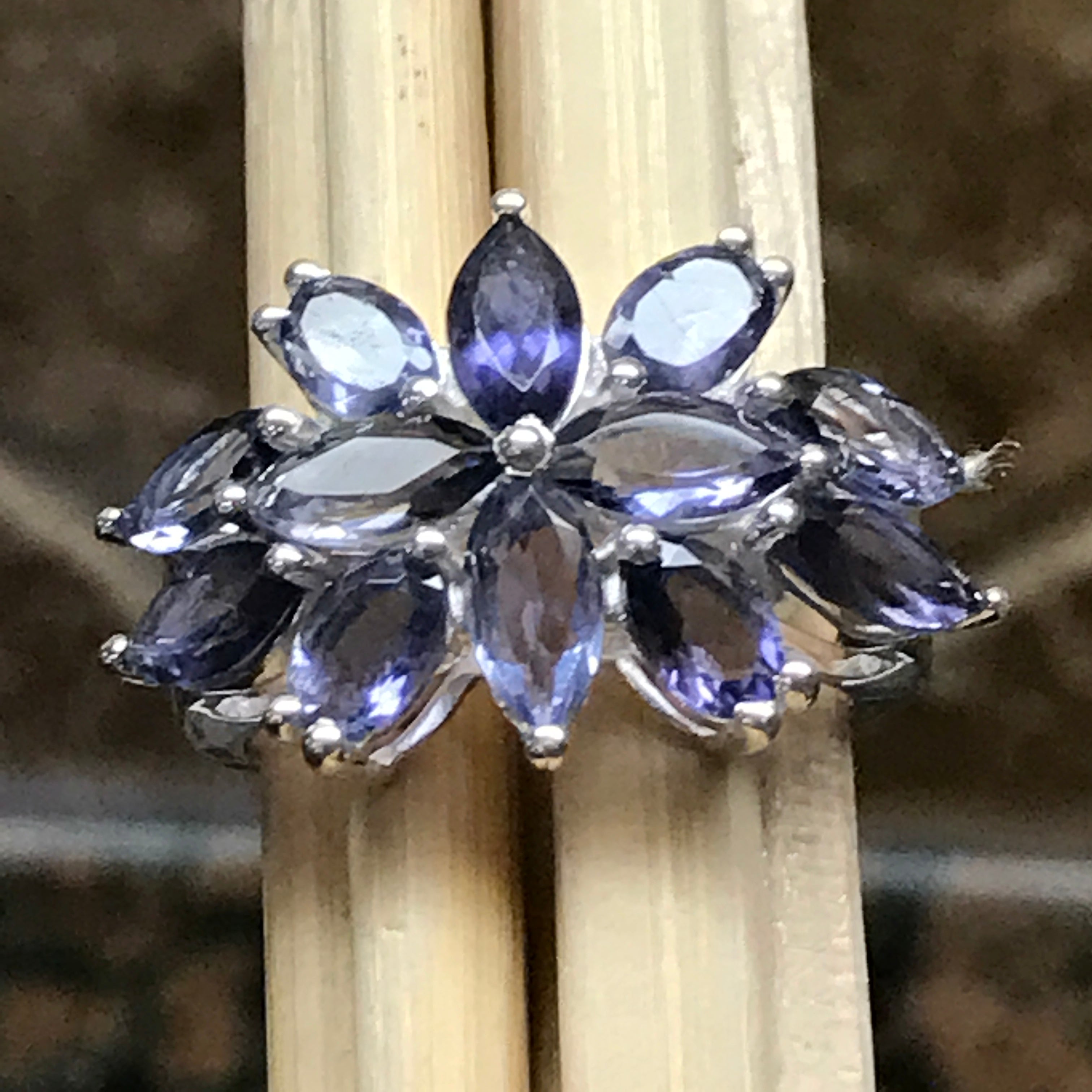 Natural 10ct Iolite 925 Solid Sterling Silver Wedding Ring Size 6, 8, 9 - Natural Rocks by Kala