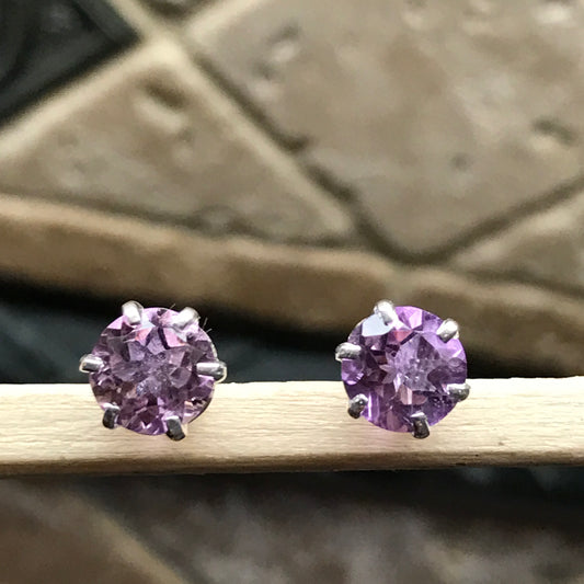 Natural 2ct Purple Amethyst 925 Solid Sterling Silver Earrings 7mm - Natural Rocks by Kala