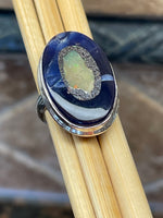 Genuine Ethiopian Opal in Sodalite 925 Solid Sterling Silver Ring Size 8.75 - Natural Rocks by Kala