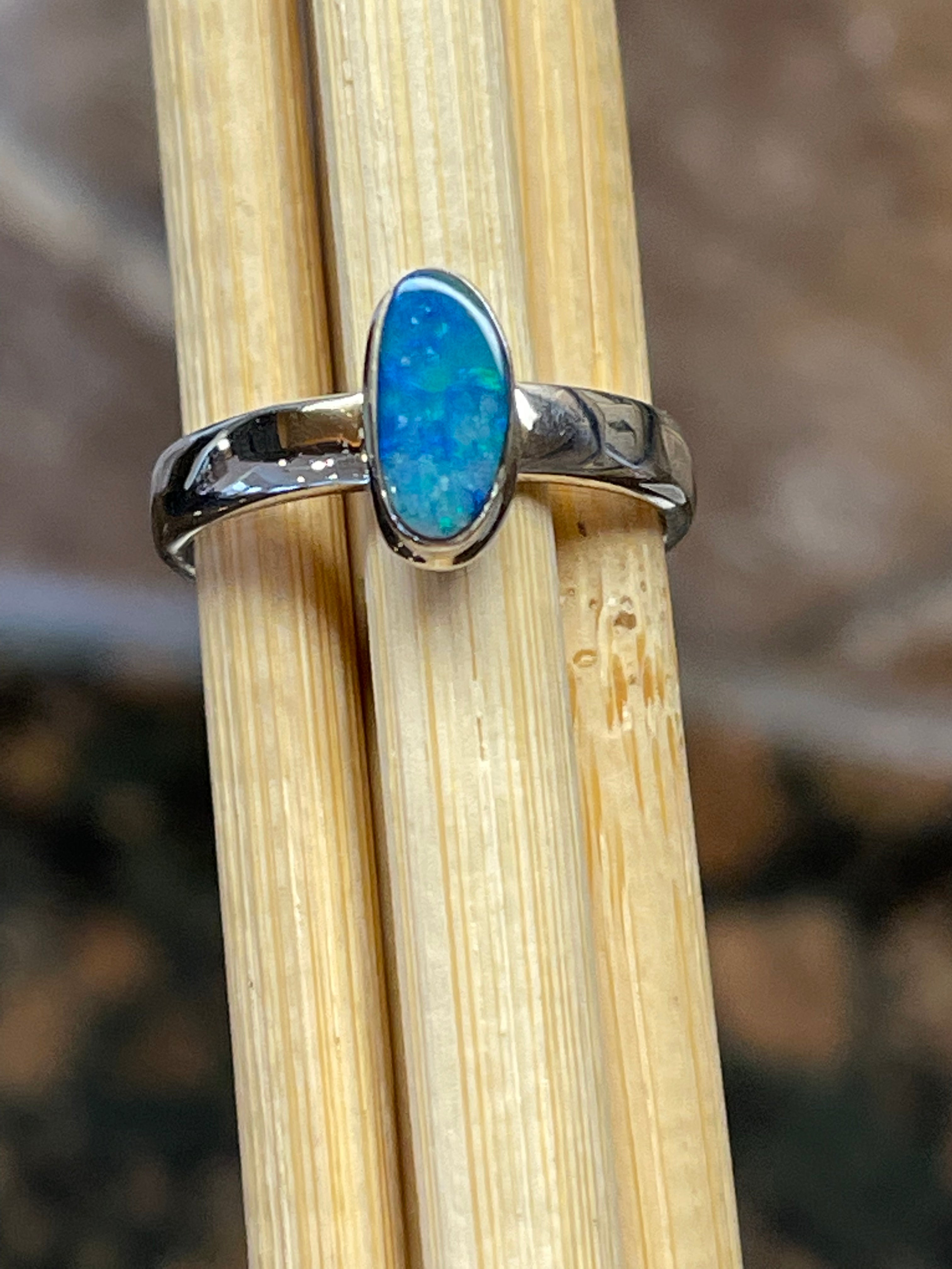 Genuine Australian Blue, Pink Opal 925 Solid Sterling Silver Engagement Ring Size 5.75 - Natural Rocks by Kala