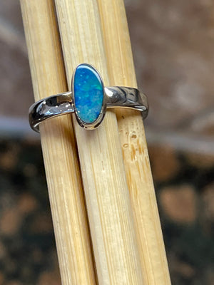 Genuine Australian Blue, Pink Opal 925 Solid Sterling Silver Engagement Ring Size 5.75 - Natural Rocks by Kala