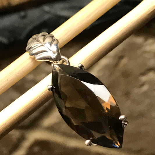 Natural 10ct Smoky Topaz 925 Solid Sterling Silver Pendant 35mm - Natural Rocks by Kala
