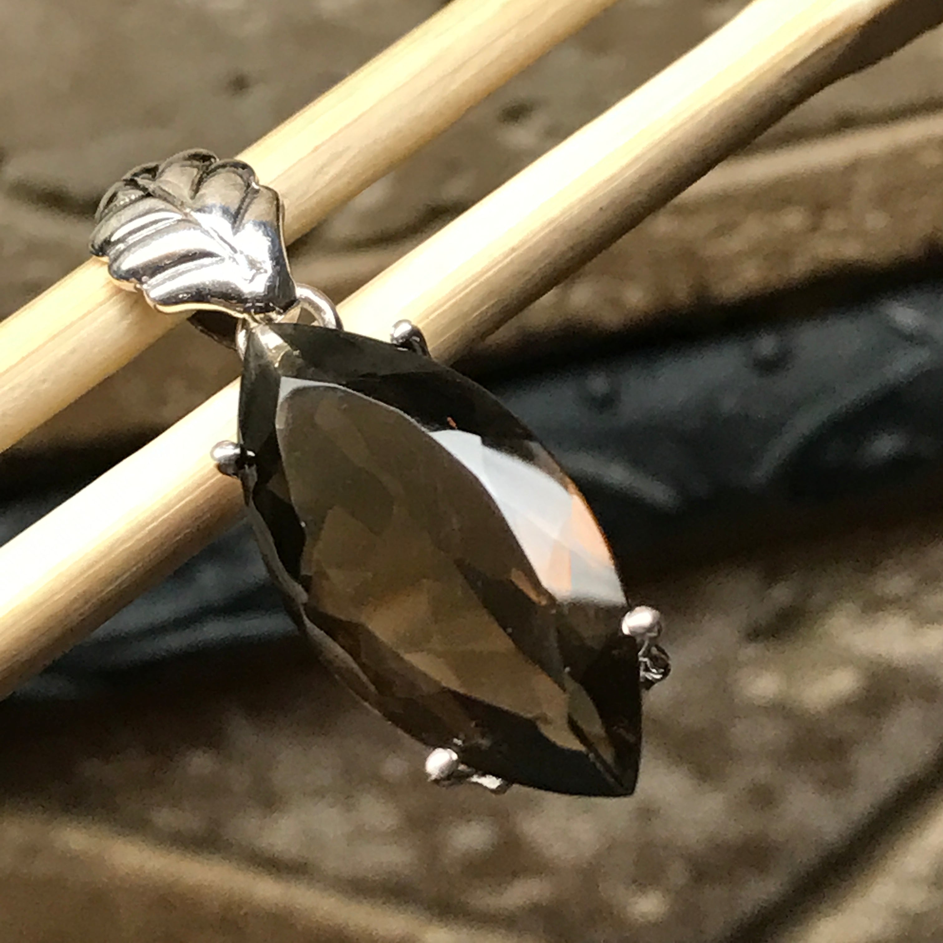 Natural 10ct Smoky Topaz 925 Solid Sterling Silver Pendant 35mm - Natural Rocks by Kala