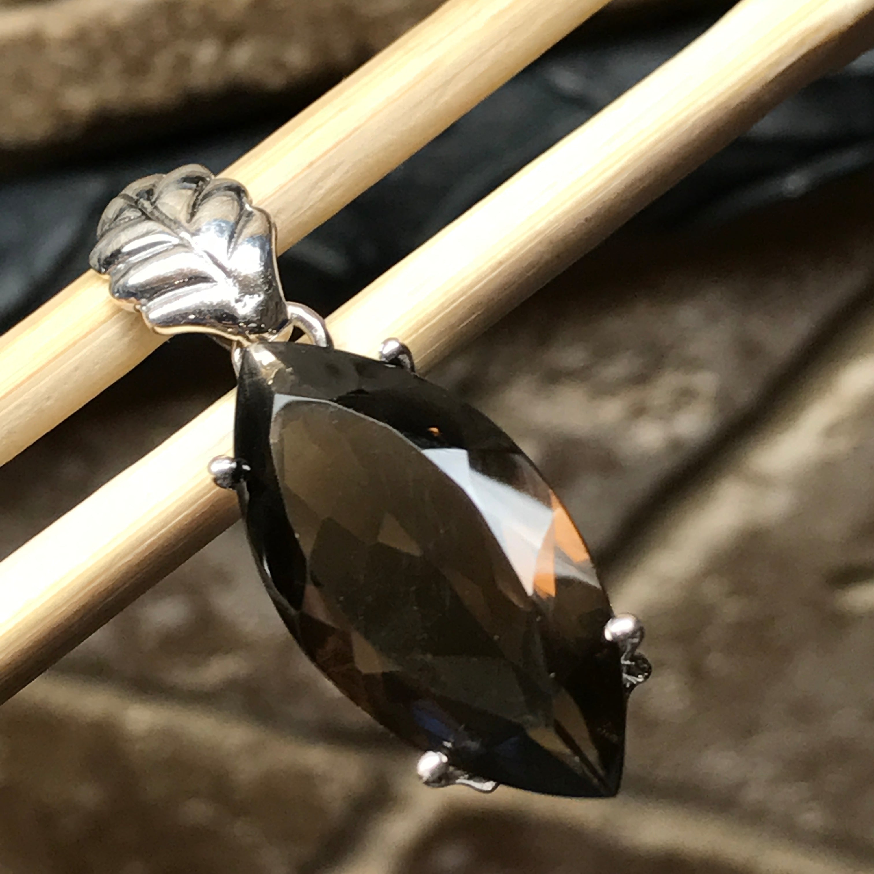 Natural 10ct Smoky Topaz 925 Solid Sterling Silver Pendant 35mm - Natural Rocks by Kala