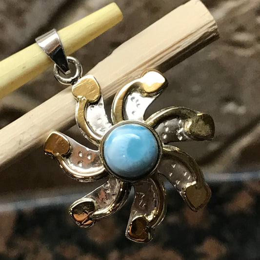 Natural Dominican Larimar 925 Solid Sterling Silver Pendant 35mm - Natural Rocks by Kala