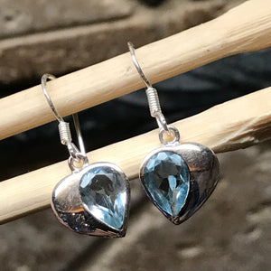 Genuine 2ct Blue Topaz 925 Solid Sterling Silver Heart Earrings 26mm - Natural Rocks by Kala