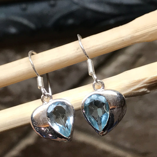 Genuine 2ct Blue Topaz 925 Solid Sterling Silver Heart Earrings 26mm - Natural Rocks by Kala
