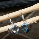 Genuine 2ct Blue Topaz 925 Solid Sterling Silver Heart Earrings 26mm - Natural Rocks by Kala