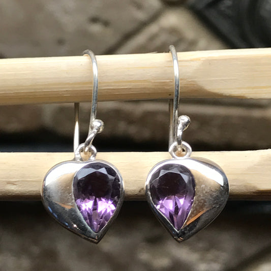 Natural 2ct Purple Amethyst 925 Solid Sterling Silver Heart Earrings 26mm - Natural Rocks by Kala