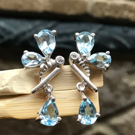 Genuine 4ct Blue Topaz 925 Solid Sterling Silver Bee Earrings 25mm - Natural Rocks by Kala