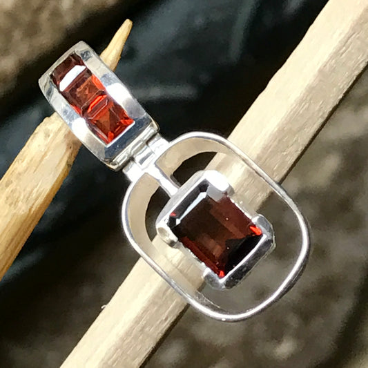 Natural 2ct Garnet 925 Solid Sterling Silver Pendant 25mm - Natural Rocks by Kala
