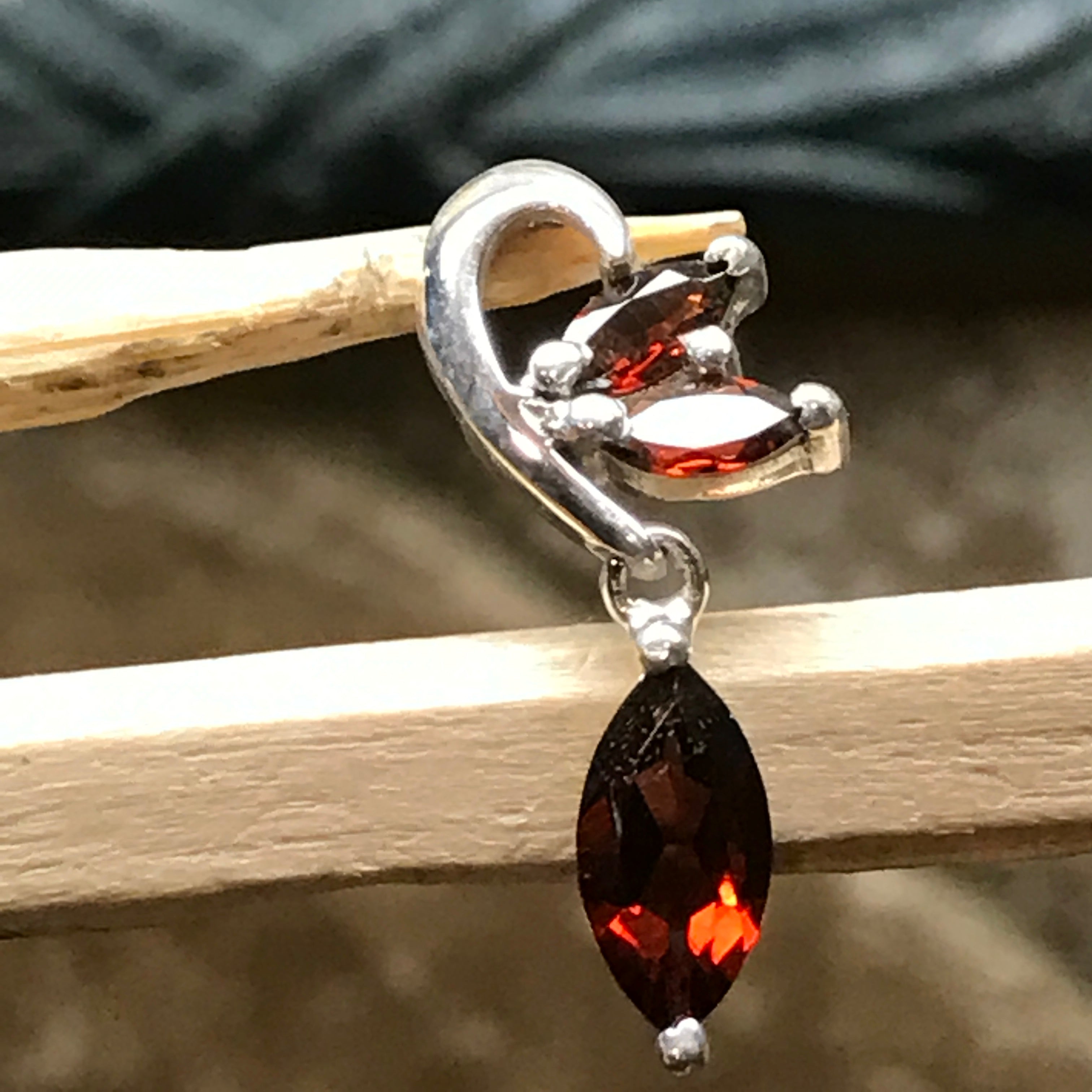 Genuine 1.25ct Garnet 925 Solid Sterling Silver Pendant 26mm - Natural Rocks by Kala