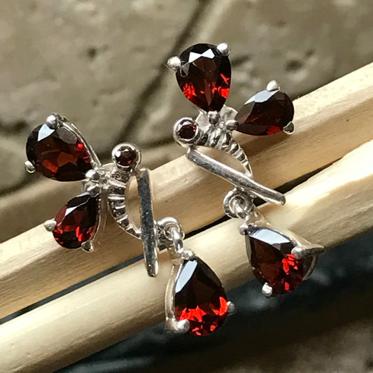 Genuine 4ct Pyrope Garnet 925 Solid Sterling Silver Bee Earrings 25mm - Natural Rocks by Kala