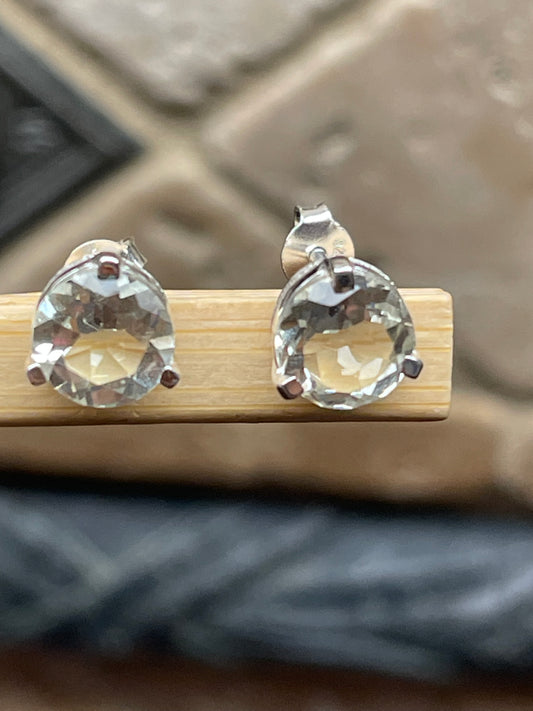 Natural 2ct Green Amethyst 925 Solid Sterling Silver Earrings 7mm - Natural Rocks by Kala