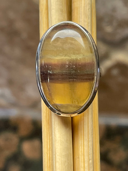 Natural Multicolor Fluorite 925 Solid Sterling Silver Ring Size 6.75 - Natural Rocks by Kala