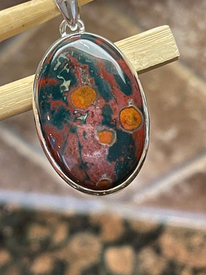Natural Bloodstone, Heliotrope 925 Solid Sterling Silver Pendant 40mm