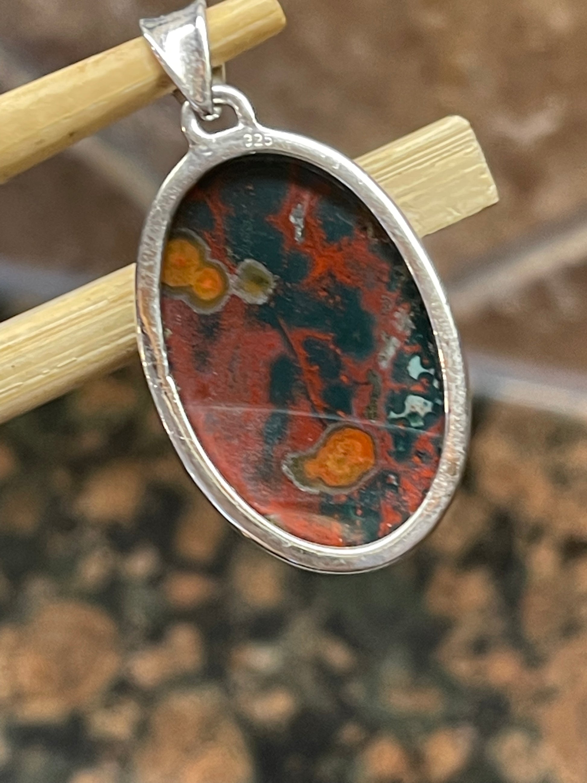 Natural Bloodstone, Heliotrope 925 Solid Sterling Silver Pendant 40mm - Natural Rocks by Kala