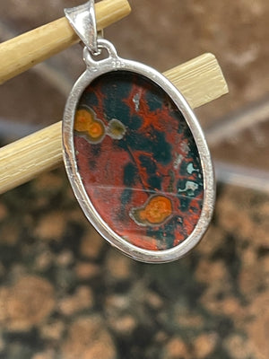 Natural Bloodstone, Heliotrope 925 Solid Sterling Silver Pendant 40mm