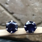 Natural 2ct Iolite 925 Solid Sterling Silver Earrings 7mm - Natural Rocks by Kala
