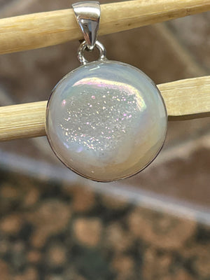 Natural Pearl Window Druzy 925 Solid Sterling Silver Pendant 30mm - Natural Rocks by Kala