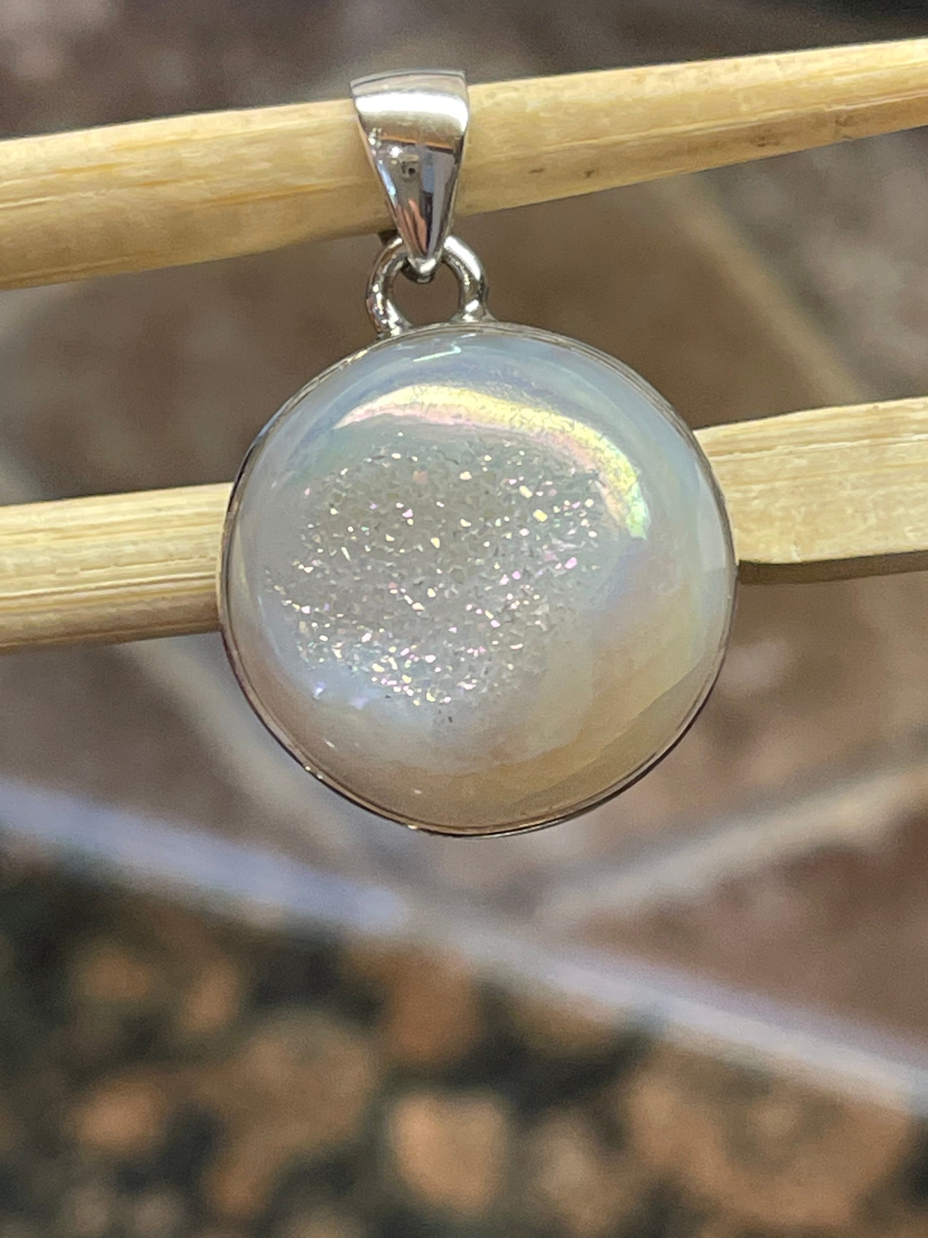 Natural Pearl Window Druzy 925 Solid Sterling Silver Pendant 30mm - Natural Rocks by Kala