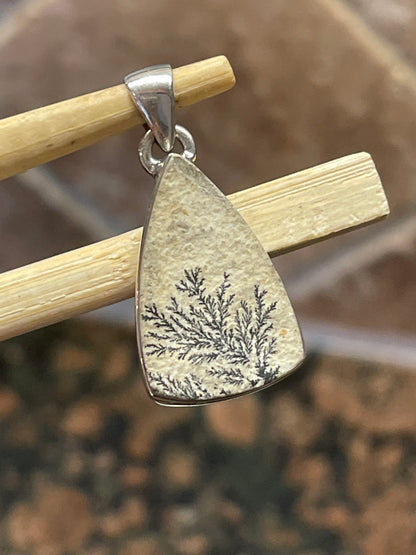 Natural Psilomelane Dendrite German 925 Solid Sterling Silver Pendant 30mm - Natural Rocks by Kala