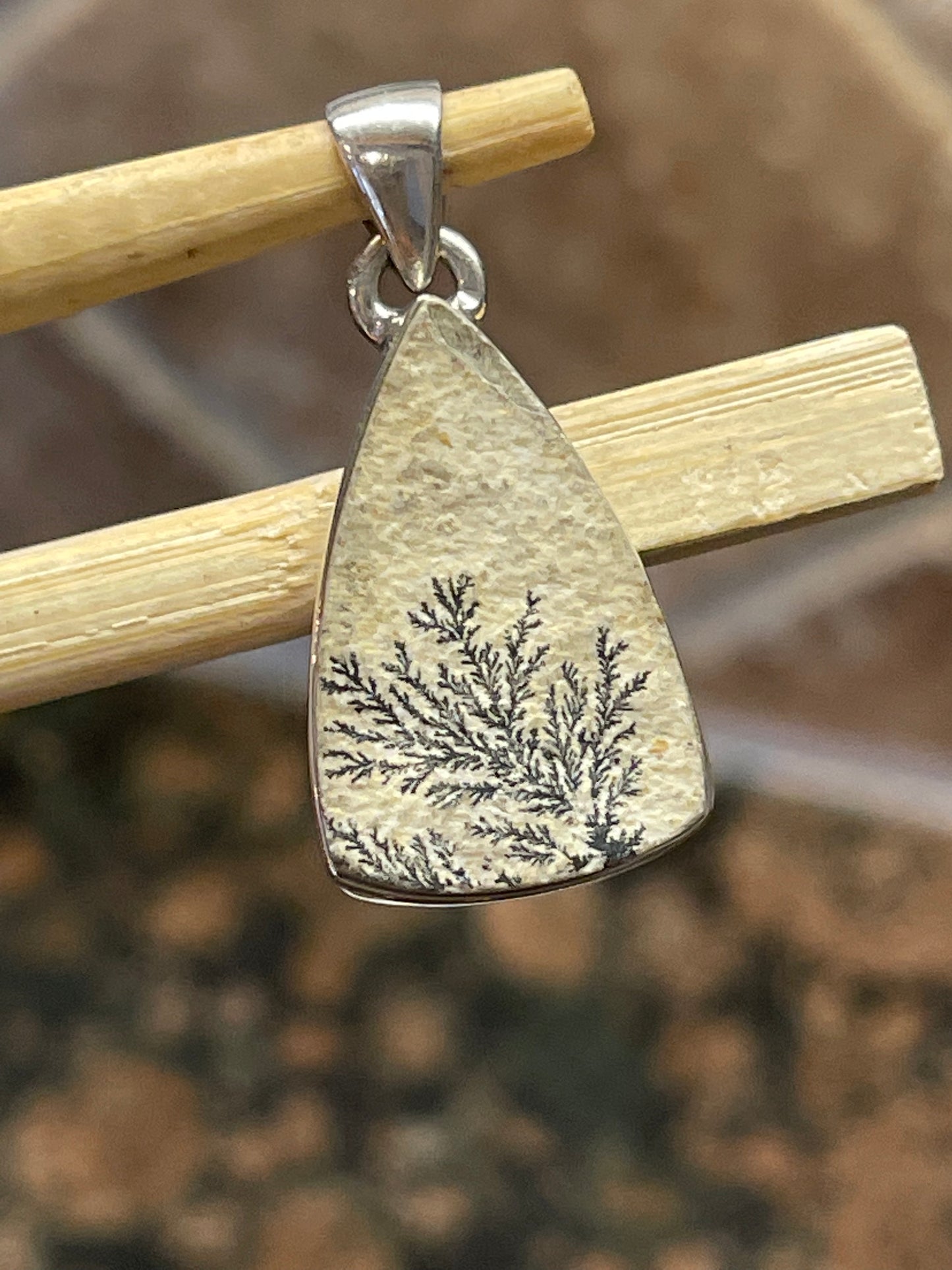 Natural Psilomelane Dendrite German 925 Solid Sterling Silver Pendant 30mm - Natural Rocks by Kala
