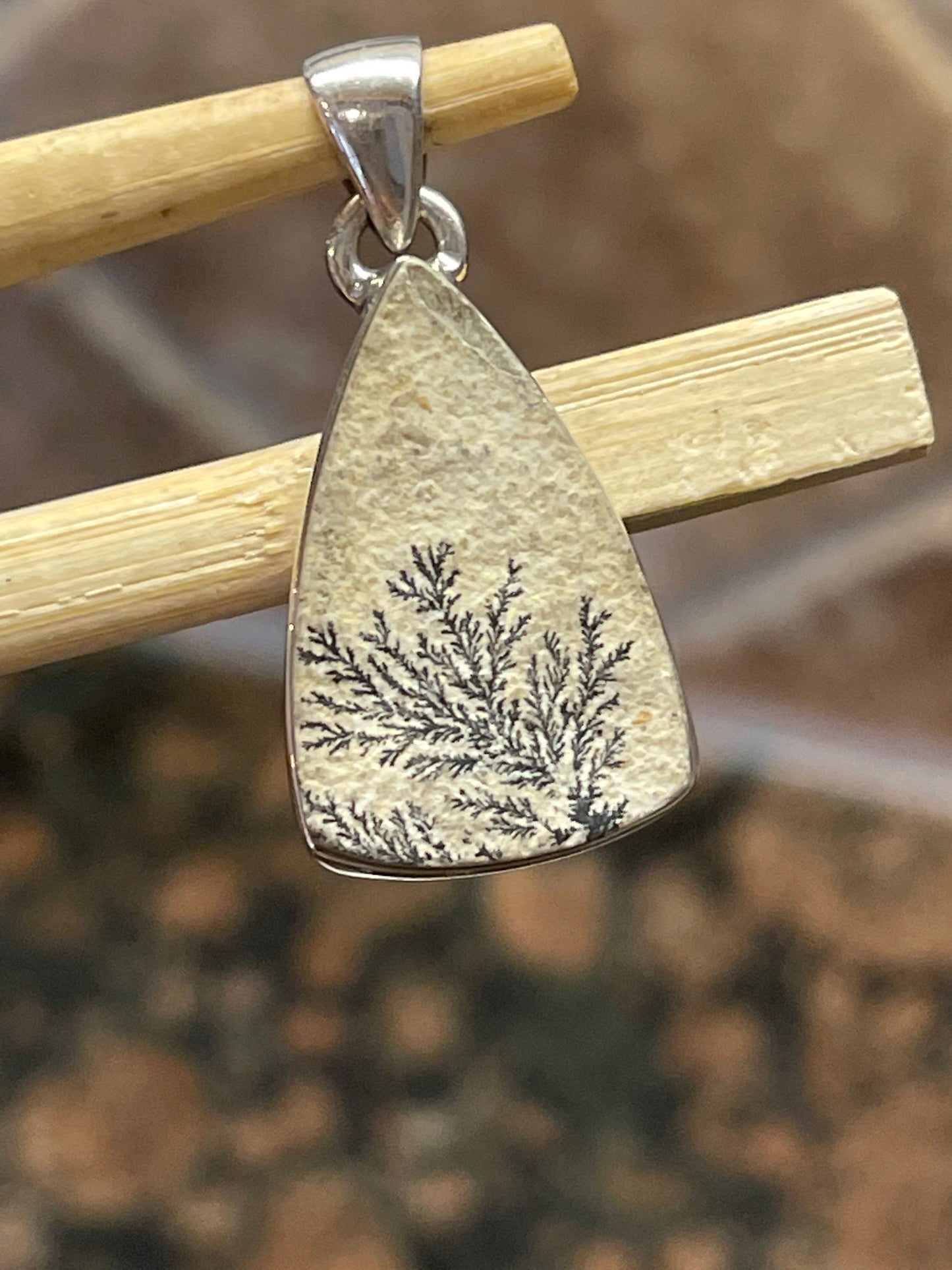 Natural Psilomelane Dendrite German 925 Solid Sterling Silver Pendant 30mm - Natural Rocks by Kala