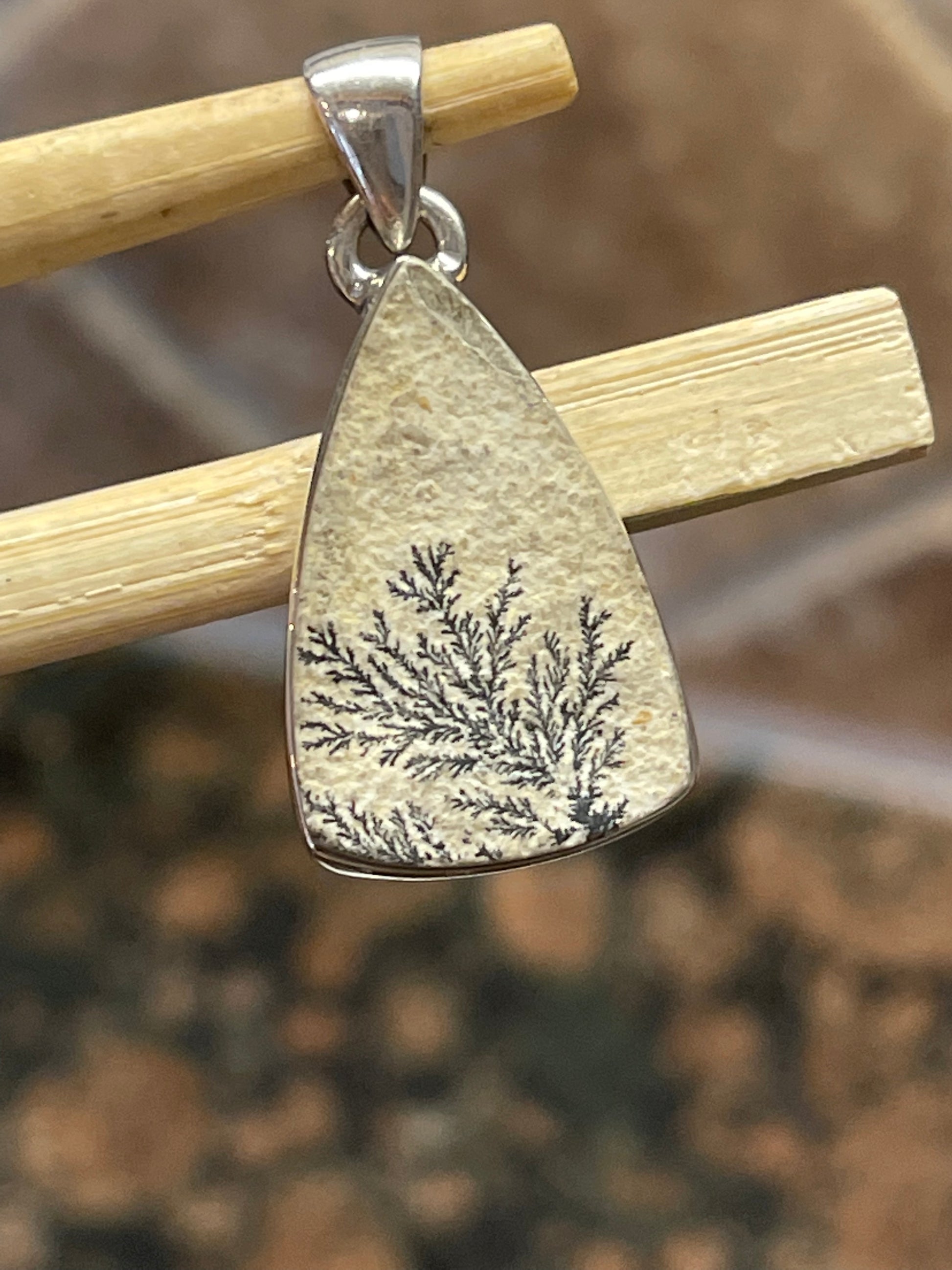 Natural Psilomelane Dendrite German 925 Solid Sterling Silver Pendant 30mm - Natural Rocks by Kala