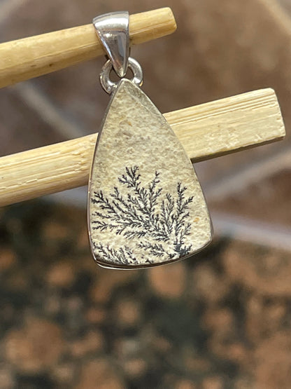 Natural Psilomelane Dendrite German 925 Solid Sterling Silver Pendant 30mm - Natural Rocks by Kala