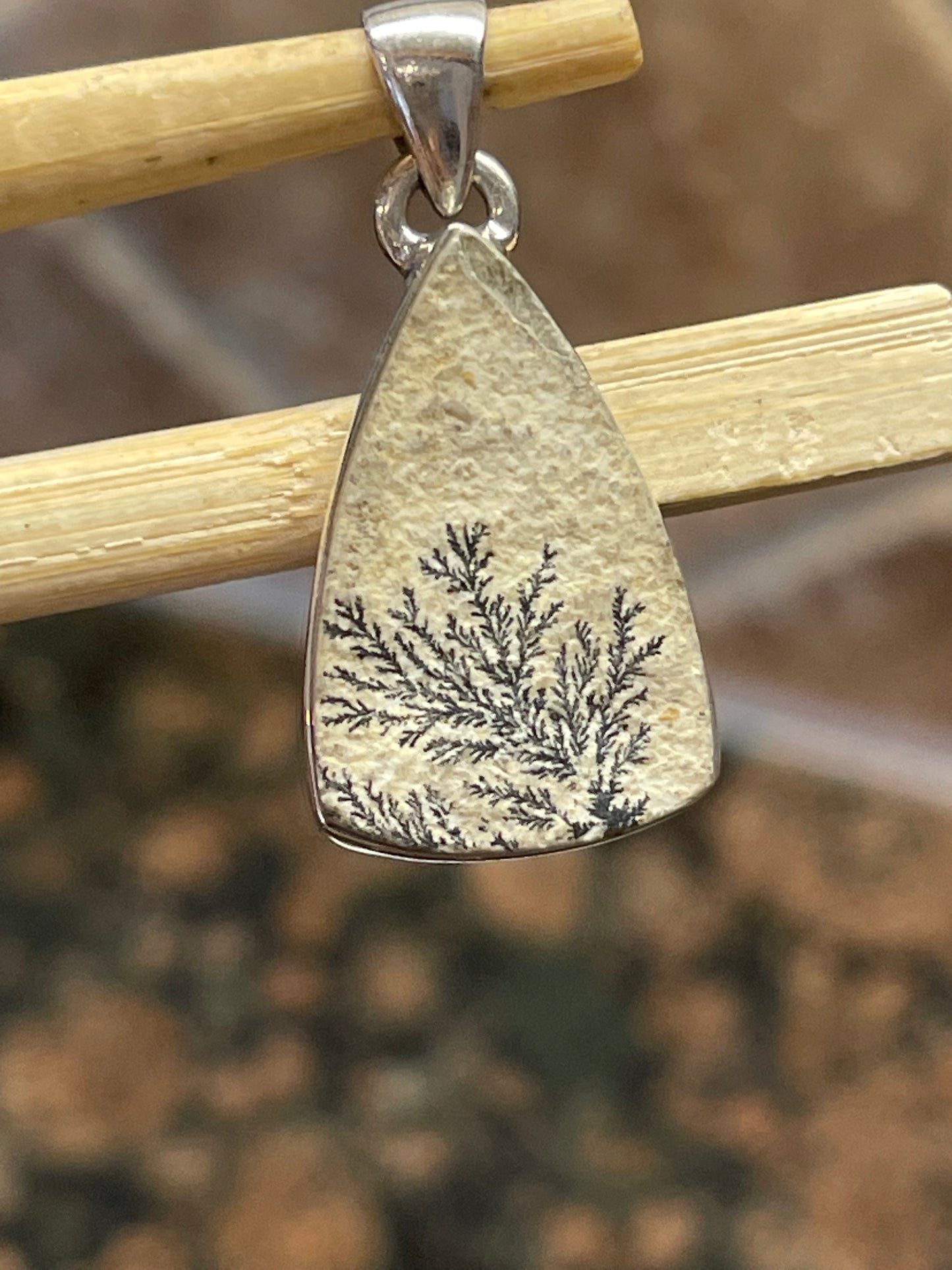 Natural Psilomelane Dendrite German 925 Solid Sterling Silver Pendant 30mm - Natural Rocks by Kala