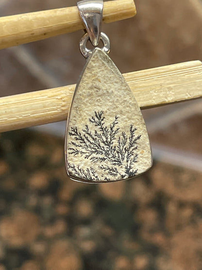 Natural Psilomelane Dendrite German 925 Solid Sterling Silver Pendant 30mm - Natural Rocks by Kala