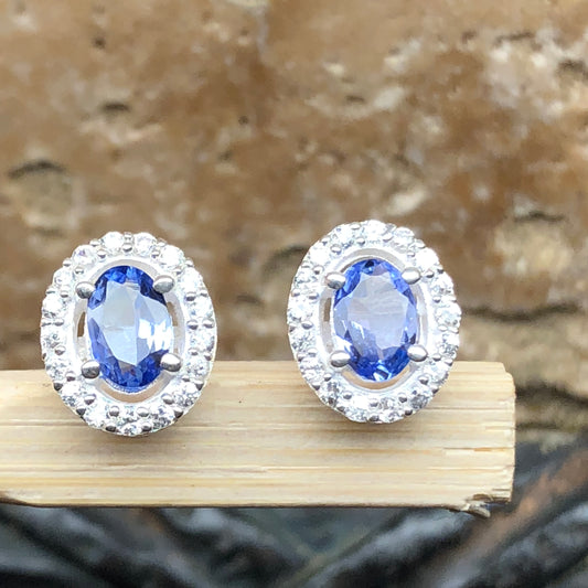 Natural Blue Tanzanite 925 Solid Sterling Silver Earrings 10mm - Natural Rocks by Kala